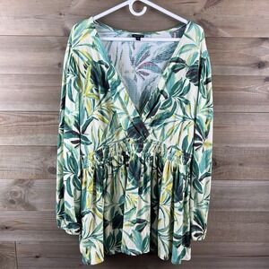 Torrid Womens Shirt Textured Knit Surplice Puff Sleeve Babydoll Leaf Size 3X